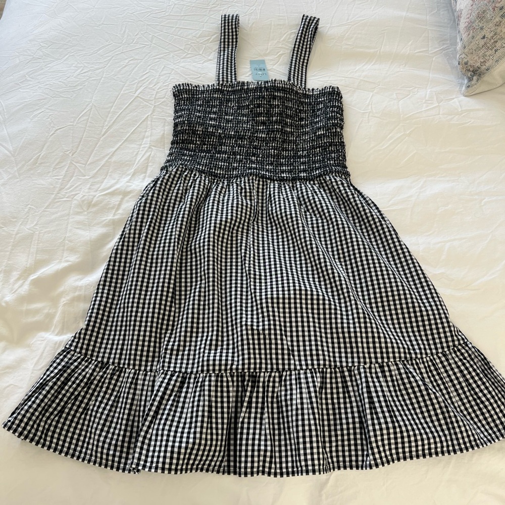 Loft black and white gingham mini dress, NWT